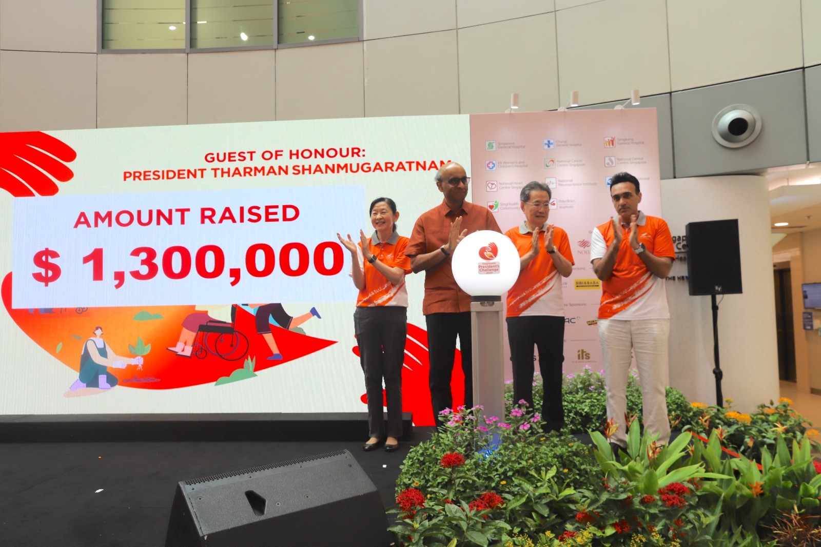  ​SingHealth raised $1.3 million for the President's Challenge 2023. Guest of Honour President Tharman Shanmugaratnam unveiled the amount at the grand finale event on 21 October 2023. 