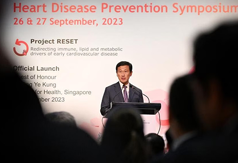Health Minister Ong Ye Kung at the official launch of Project Reset at the Heart Disease Prevention Symposium on Sept 27, 2023. 