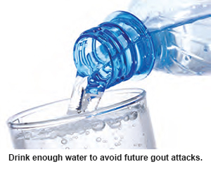 Prevent future gout attack by drinking enough water according to SGH