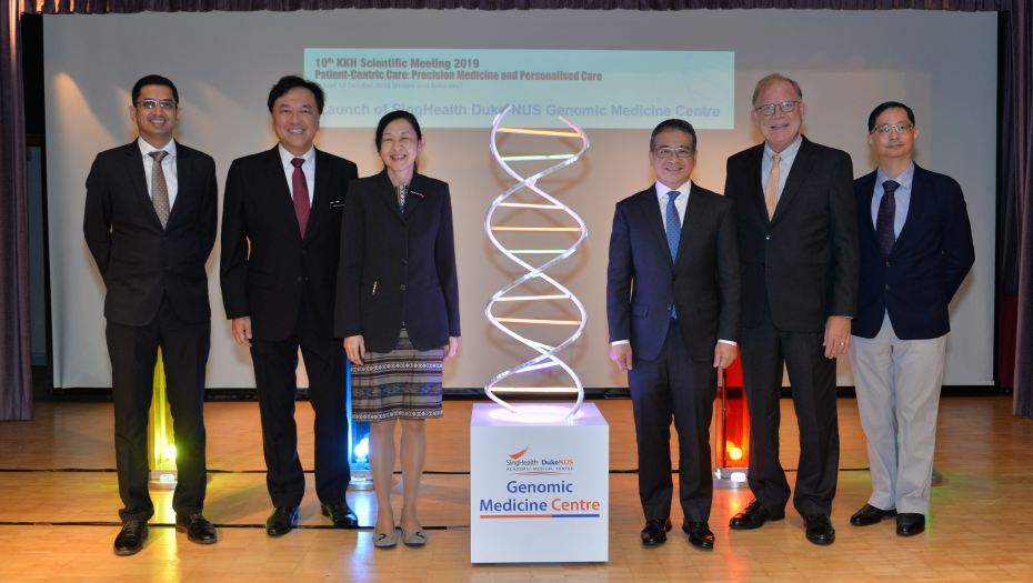  (from left) ​Dr Saumya Shekhar Jamuar, Head, SingHealth Duke-NUS Genomic Medicine Centre; Professor Alex Sia, Chief Executive Officer, KK Women’s and Children’s Hospital; Professor Ivy Ng, Group Chief Executive Officer, SingHealth; Mr Edwin Tong, Senior Minister of State, Ministry of Law and Ministry of Health; Professor Patrick Casey, Senior Vice-Dean, Duke-NUS Medical School; Professor Patrick Tan, Director, SingHealth Duke-NUS Institute of Precision Medicine (PRISM) 