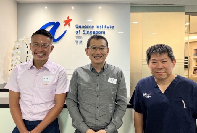 From left Associate Prof Melvin L. K. Chua, Prof Liu Jian Jun, and Associate Prof Thomas Loh Kwok Seng. (Copyright A*STAR’s Genome Institute of Singapore) 